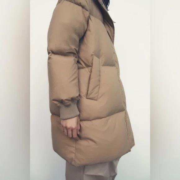 Zara Taupe Brown Down Coat Thermal Edition - Picture 4 of 11